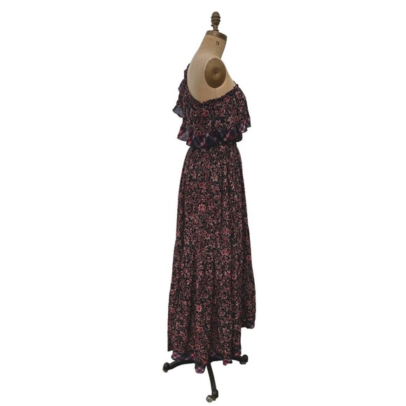 Free People Dress What About Love Maxi Size S‎ to M Black Floral Ruffle - Picture 6 of 8